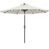 ABCCANOPY vista frontal de la sombrilla beige mostrando cobertura amplia y sombra