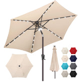 AckMizz vista frontal de la sombrilla beige con sombra amplia