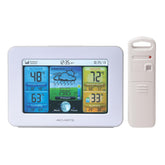 AcuRite estación frontal mostrando pronóstico y temperatura para planificación rápida