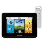 AcuRite pantalla frontal a color mostrando temperatura y humedad, lectura rápida