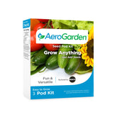AeroGarden paquete frontal del kit 3-pod mostrando componentes y beneficio de inicio fácil