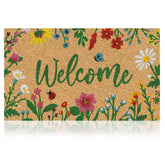 AMARU DOOR MATS frente del felpudo mostrando diseño floral y bienvenida
