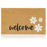 AMARU DOOR MATS vista frontal con diseño Welcome Daisies y bienvenida instantánea