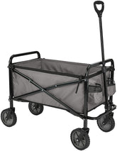 Amazon Basics vista frontal del carro plegable mostrando capacidad y compartimentos
