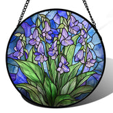 AMDERVEN vista frontal del suncatcher con flor morada y color decorativo