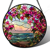 AMDERVEN vista frontal del suncatcher mostrando colores vivos y diseño floral