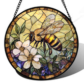 AMDERVEN vitral abeja frontal mostrando colores vivos y diseño vintage