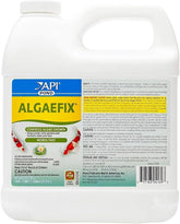 API botella frontal 64 oz mostrando etiqueta y capacidad para tratar estanques