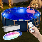 APONUO vista frontal de la luz solar para piscina mostrando diseño gris y lente