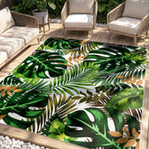 Arenarug vista frontal alfombra Monstera aporta estilo exterior