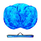 Baisdan bandera frontal azul marino mostrando tamaño y caída elegante