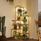 Bamworld estantería frontal mostrando plantas y luz integrada, mejora la exhibición