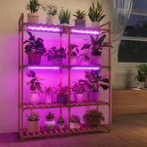 Bamworld estantería frontal mostrando 4 niveles y organización de plantas