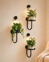 Bamworld soporte mural frontal mostrando tres bandejas y acabado negro, realza decoración