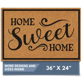 Barnyard Designs felpudo frontal mostrando texto Home Sweet Home y bienvenida clara
