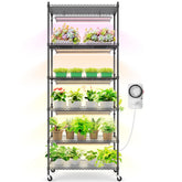 Barrina vista frontal de estantería con luces LED para cultivo y ahorro de espacio