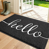 BeneathYourFeet felpudo frontal mostrando diseño 'hello' y bienvenida