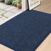 BEQHAUSE felpudo frontal 32x48 pulg mostrando diseño azul y bienvenida