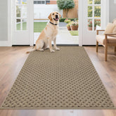 BEQHAUSE felpudo frontal 36x60 beige mostrando cobertura amplia y diseño