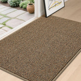 BEQHAUSE felpudo frontal 32x48 pulg mostrando diseño y beneficio de captura de suciedad