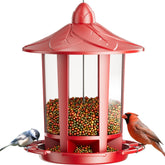 Birdream comedero frontal rojo con diseño castillo, atractivo visual para el jardín