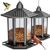 Birdream comedero pagoda frontal mostrando diseño atractivo y fácil acceso para aves