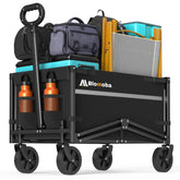 Blomoba vista frontal del carrito plegable mostrando capacidad y accesibilidad