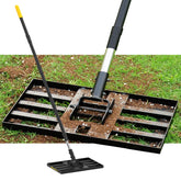 BlumeTrec vista frontal del rastrillo nivelador mostrando placa robusta y beneficio de control
