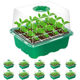 Bonviee vista frontal del paquete de 10 semilleros mostrando cúpulas y bandejas, ideal para germinar