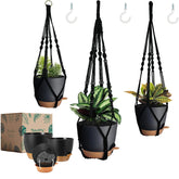 Bouqlife colgador frontal pack mostrando diseño negro y ahorro de riego