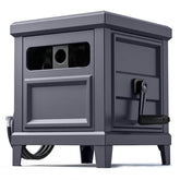 BreezeReel vista frontal de la caja metálica con almacenamiento ordenado