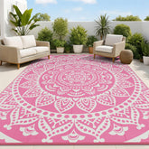 Bsmathom alfombra exterior frontal mostrando diseño boho y protección impermeable