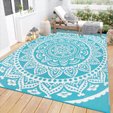 Bsmathom vista frontal del empaque y alfombra mostrando color teal y diseño