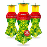 Catchmaster vista frontal del pack de 3 trampas, protege plantas eficientemente