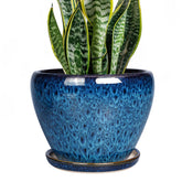 Ceramicfor vista frontal de la maceta azul, decoración elegante y funcional