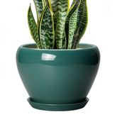 Ceramicfor maceta frontal verde que aporta estilo y estabilidad