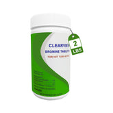 ClearView envase frontal mostrando pastillas y beneficios de desinfección