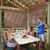 Coolaroo vista frontal del toldo walnut mostrando cobertura y sombra