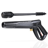 Coyardor pistola frontal mostrando empuñadura ergonómica y bloqueo de seguridad, mayor confort