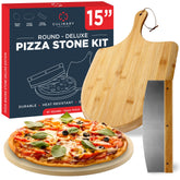 Culinary Couture piedra para pizza frontal mostrando tamaño y borde, facilita corte y horneado uniforme