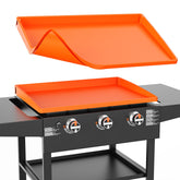 Cxesp vista frontal del tapete cubriendo plancha Blackstone 28XL, protección completa