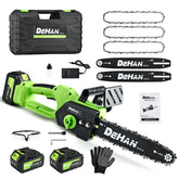 DEHANTOOLS motosierra mini frontal mostrando diseño compacto y potencia