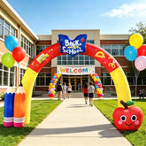 DomKom arco inflable frontal mostrando diseño escolar y fácil montaje