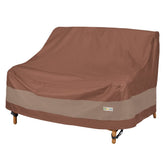 Duck Covers vista frontal de la funda para loveseat mostrando cobertura completa y ajuste