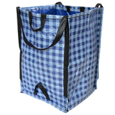 DURASACK vista frontal mostrando el patrón gingham blue y capacidad resistente