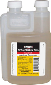 Durvet permethrin 10% frasco frontal mostrando etiqueta y concentración, beneficio: identificación clara del producto
