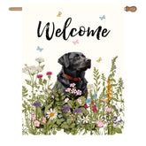 DZGlobal bandera frontal con labrador y flores, aumenta bienvenida