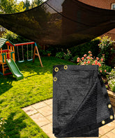 e.share vista frontal del paño malla sombra 6x8ft mostrando acabado negro y beneficio de protección solar