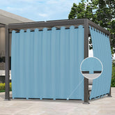 Easy-Going cortina frontal Sky Blue mostrando cobertura y privacidad