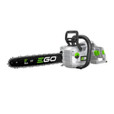 EGO Power+ motosierra frontal mostrando diseño robusto y control